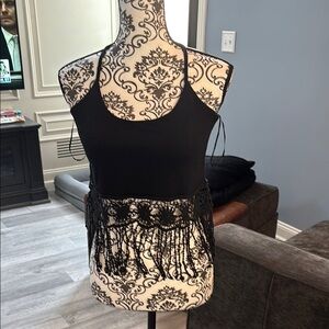 Elegant Black Fringe Women Top